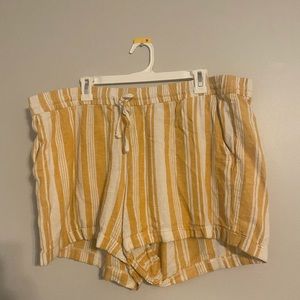 Yellow and White Striped Linen Shorts